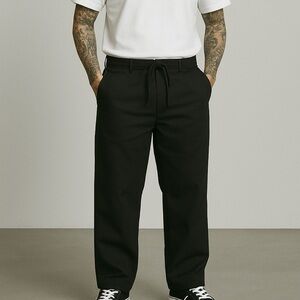 NWT VOIDSTUDIO Straight Leg Drawstring Waist Pants Black Sz L Japanese Inspired